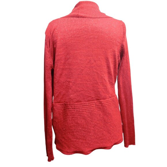 89th + Madison XL Womens Sweater Red Metallic Ribbed Open Front Long Sleeve Knit - Picture 3 of 12